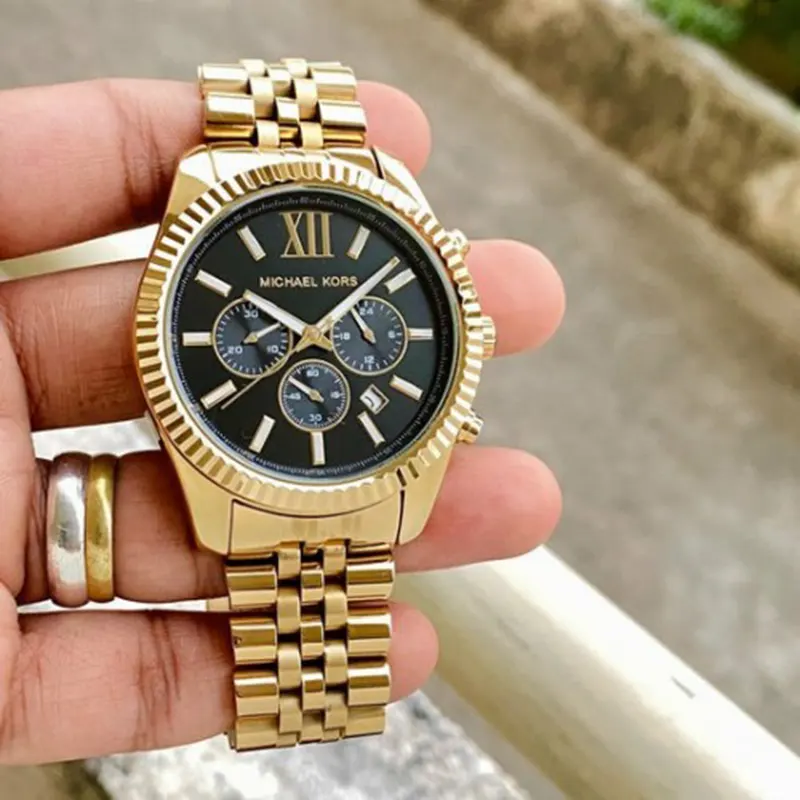 Michael Kors Lexington Gold-tone Black Dial Men's Watch- MK8286